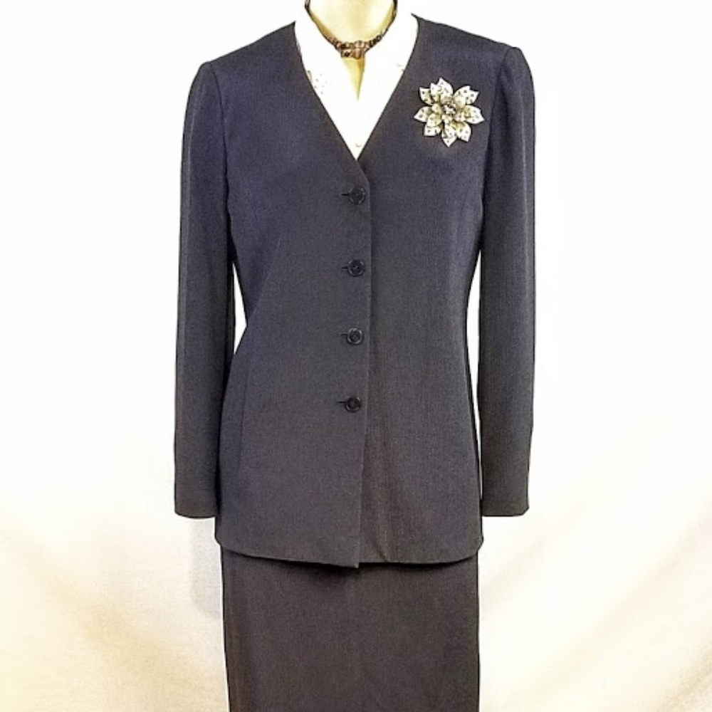 Talbots Pure Silk Crepe Jacket Skirt Suit Set Sz:2
